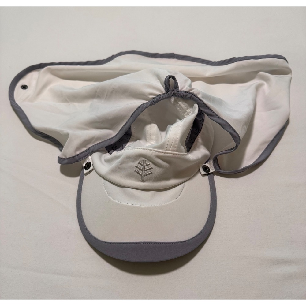 Coolibar Agility Sport Cap White Grey Sun Hat Removable Neck Drape UPF 50 L XL
